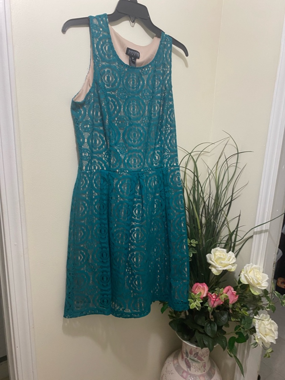 Enfocus Studio Teal Lace Sleeveless Fit & Flare Dress